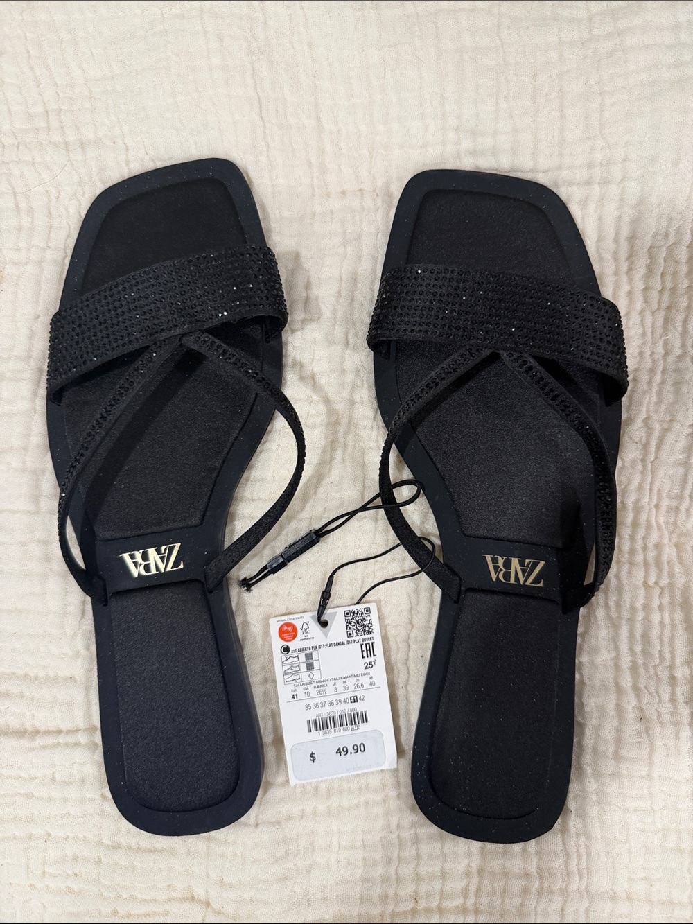 ZARA Black Sparkle Cross-Strap Slide Sandals